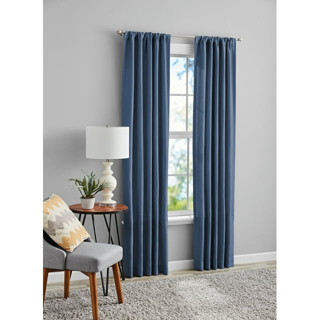 Mainstays Southport Solid Color Light Filtering Rod Pocket Curtain Panel Pair, Set of 2, Blue, 40 x 84