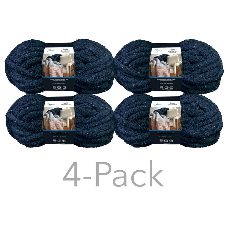 Mainstays Chunky Chenille Yarn, 31.7 yd, Soft Silver, 100% Polyester, Super  Bulky, Pack of 4