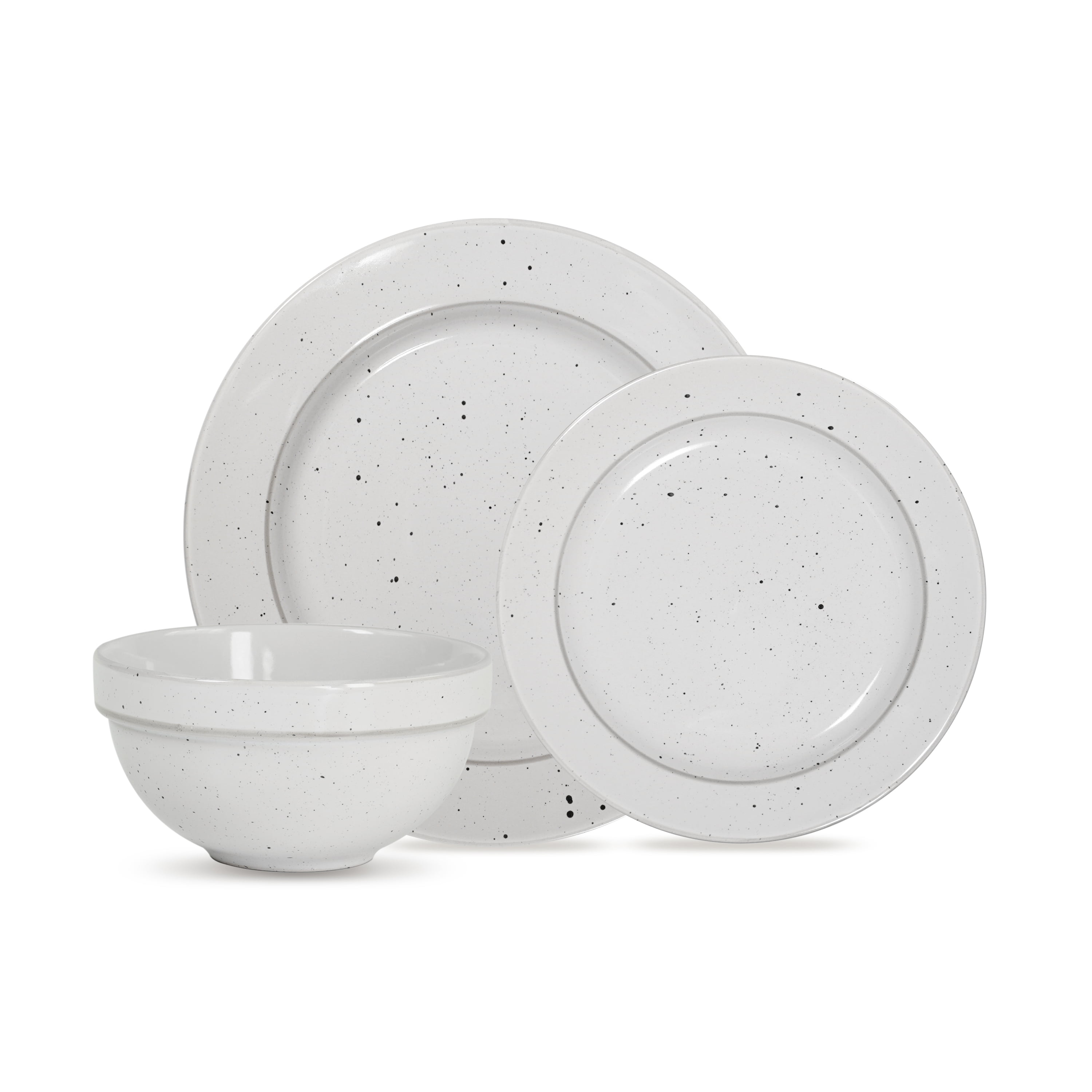 Mainstays Speckled Collection 12-Piece Stoneware Dinnerware Set, White
