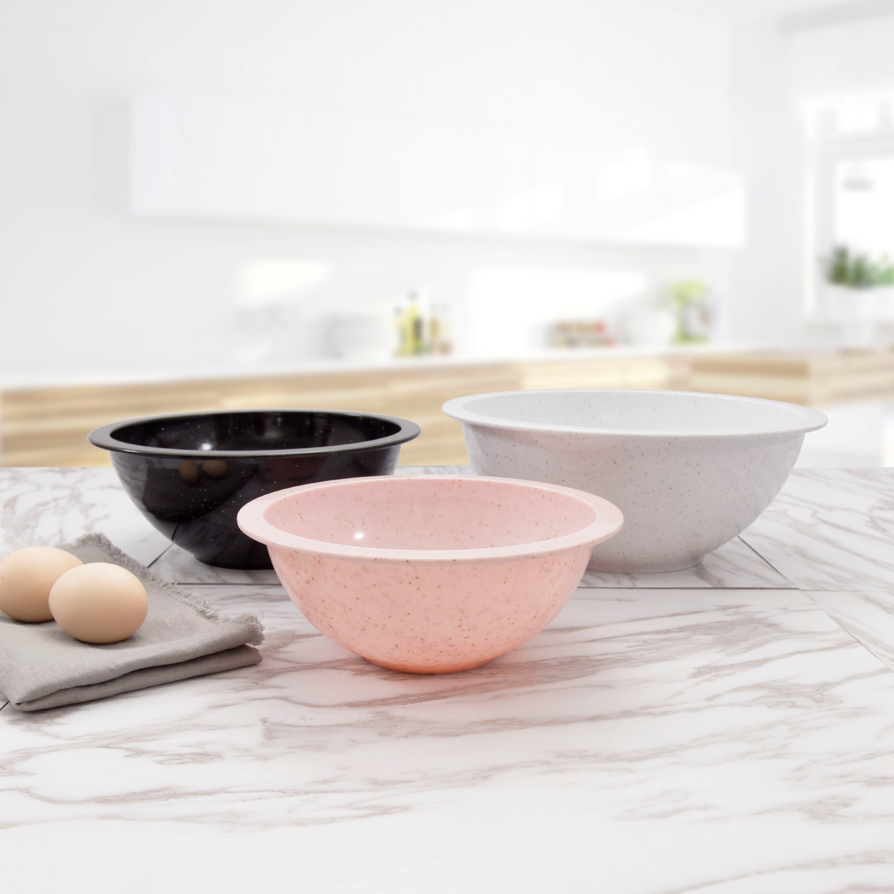 3 Piece Mixing Bowl Set Non-Slip Baking Cooking 3 Sizes Pack Pink Grey White