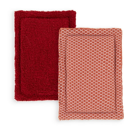 Mainstays Sponge Scrubbers, 4.5 x 5 inches, 100% Cotton Shell, 2 Count per Pack, Red
