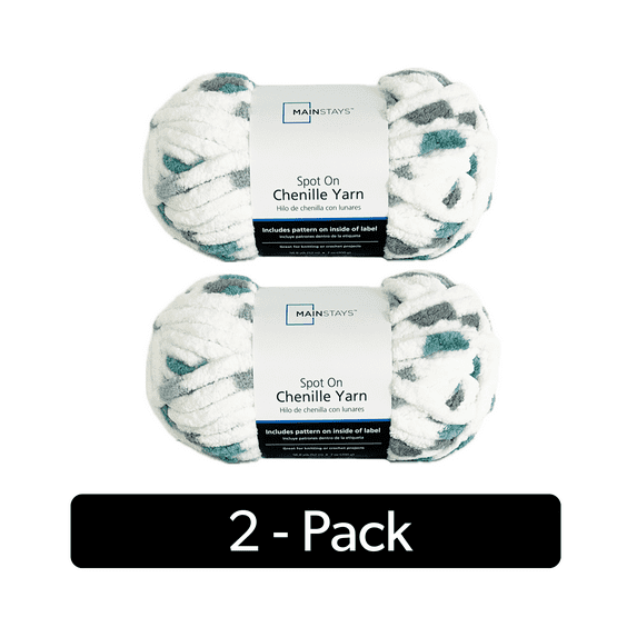 Mainstays Spot On Chenille Yarn, 56.8 yd, Coastal Multi, 100% Polyester, Super Bulky, Pack of 2