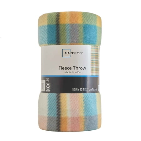 Mainstays Cozy Fleece Throw Blanket, Spring Plaid 50" x 60" All Ages