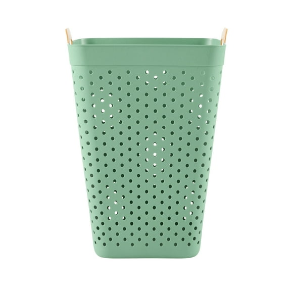 Mainstays Plastic Laundry Hamper, Large Square, Flexible & Breathable, Carrying Handles, Sage Green