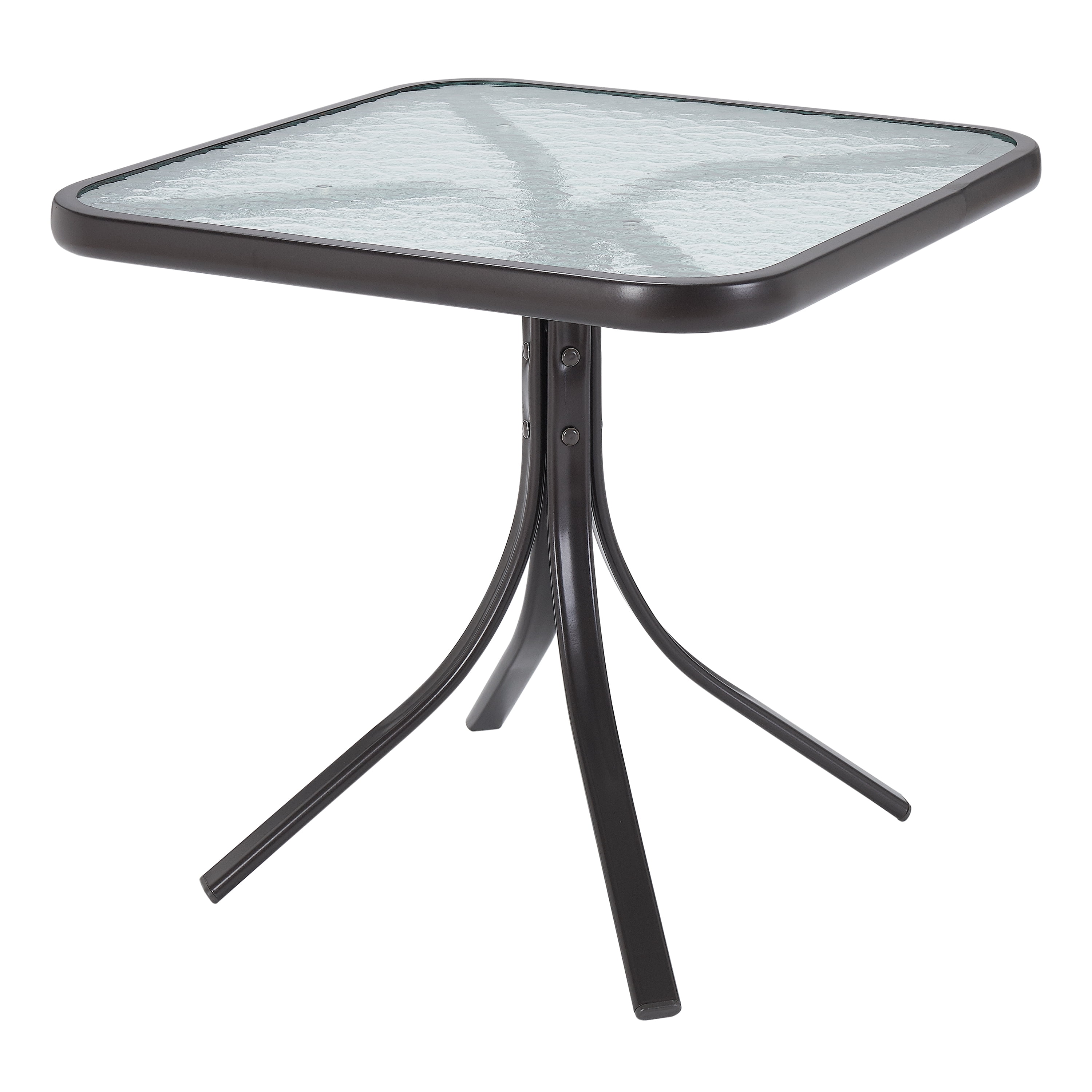 Mainstays Square Glass Patio Table, 20" x 20", Dark Brown Finish