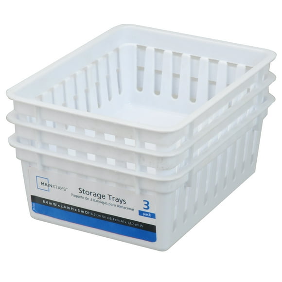 Mainstays Square Mini Plastic Storage Trays, 3 Pack, White 6.4" W x 5"L x 2.4" H