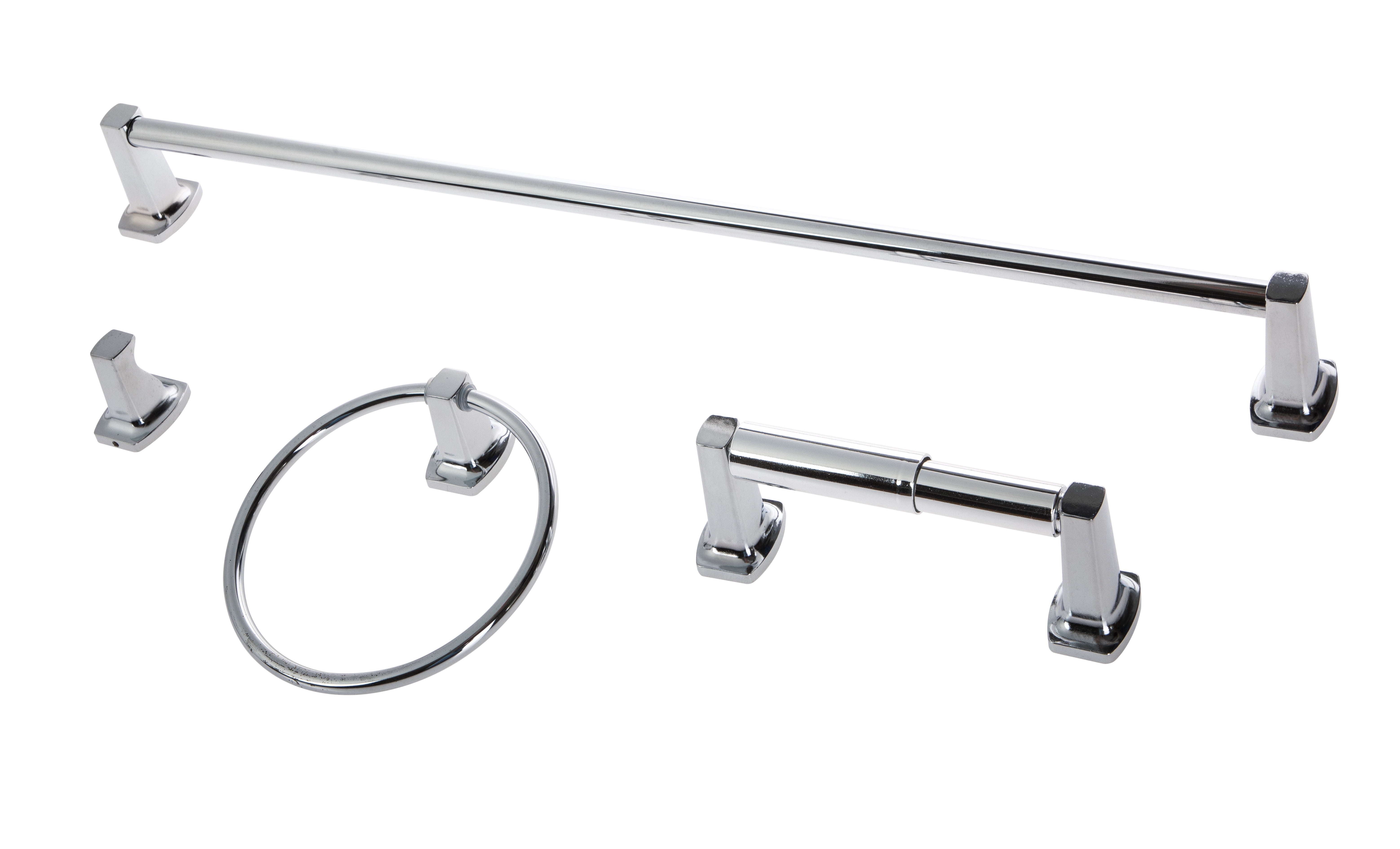 Chrome Finish Metal and Plastic 4-Piece Bathroom Hardware Set