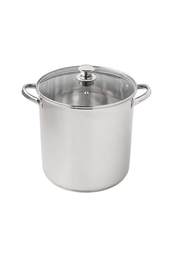 Stainless Steel 12-Quart Stock Pot with Glass Lid, Induction Compatible, Stainless Steel, Dishwasher Safe