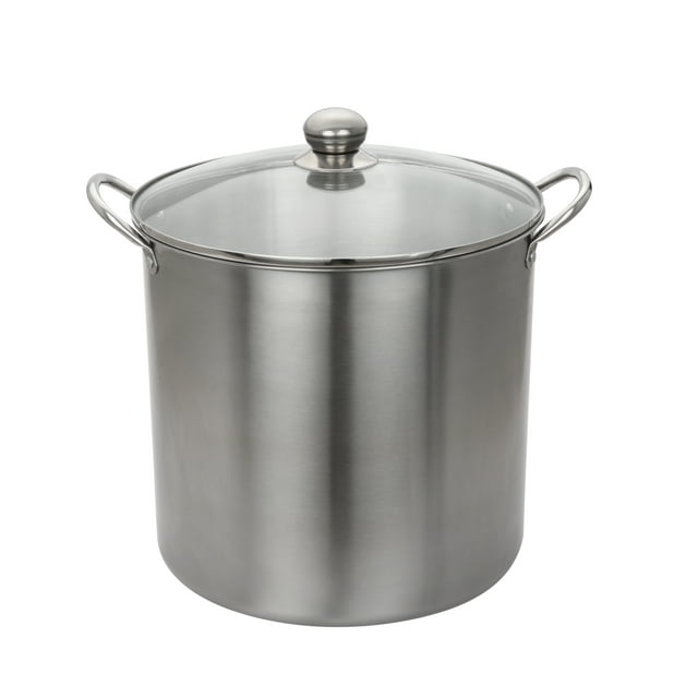 Mainstays Stainless Steel 21.5 Qt Multi-Use Water Bath Canner Tempered Glass Lid Silver