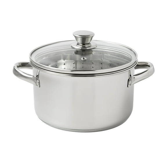 Mainstays Stainless Steel 4-Quart Steamer Pot with Glass Lid, Induction Compatible, Dishwasher Safe, Veggies, Fish