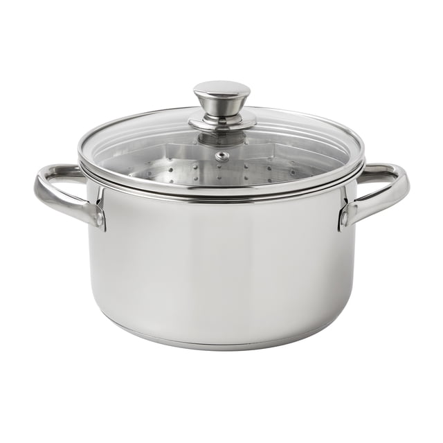 Mainstays Stainless Steel 4-Quart Steamer Pot with Glass Lid, Induction Compatible, Dishwasher Safe