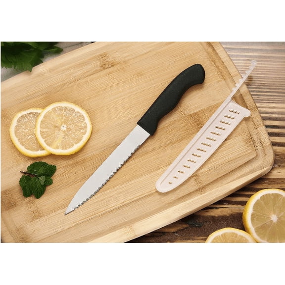 Mainstays 5" Stainless Steel Utility Knife with Black Plastic Handle