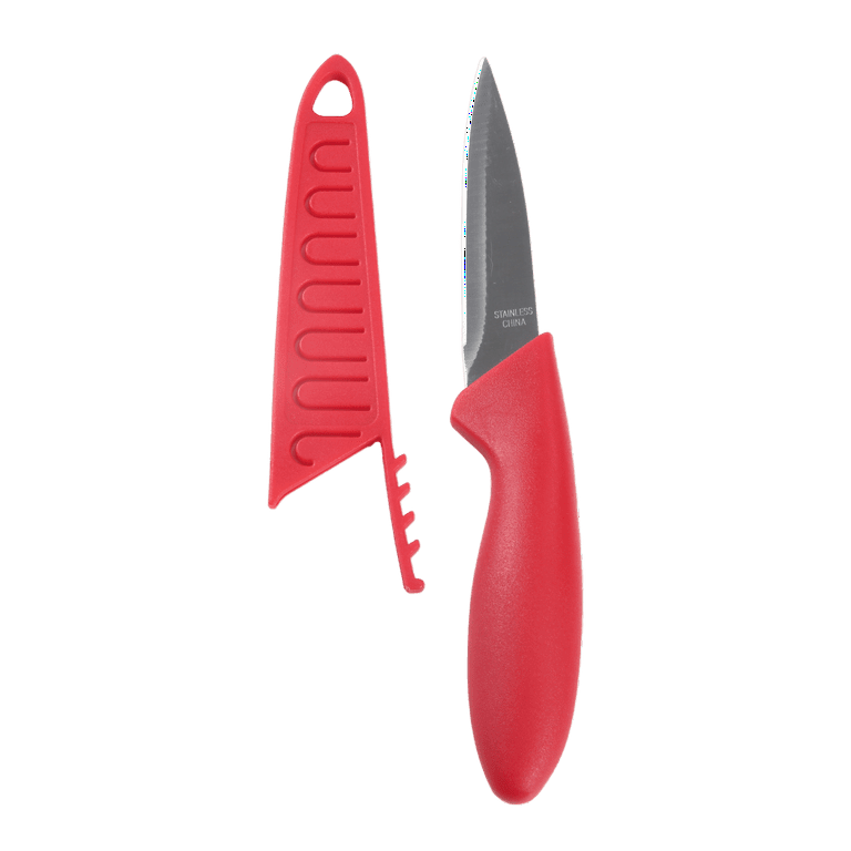 Mainstays Stainless Steel Color 3.5 Kitchen Paring Knife with Red Handle 