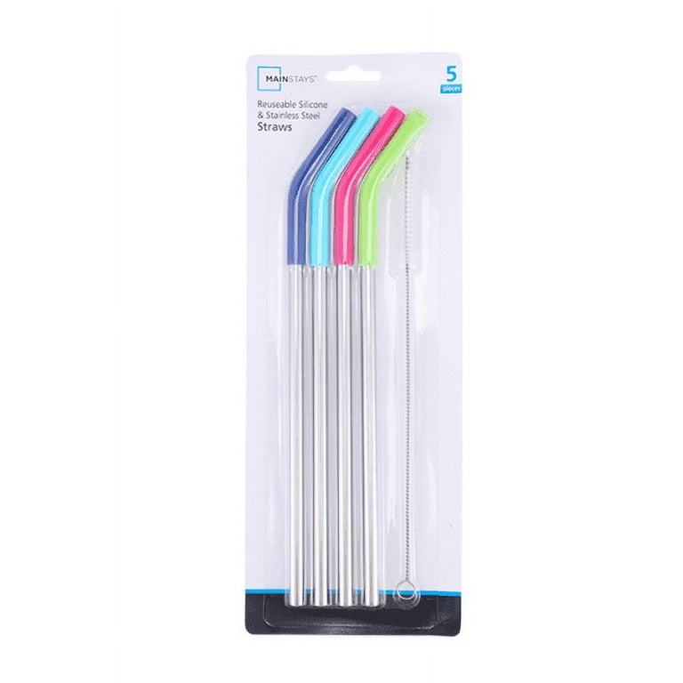 1 Set- Stainless Steel Straw Set With Silicone Tips, Portable