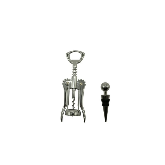 Mainstays Stainless Steel Wing Corkscrew and Wine Stopper Set, Silver