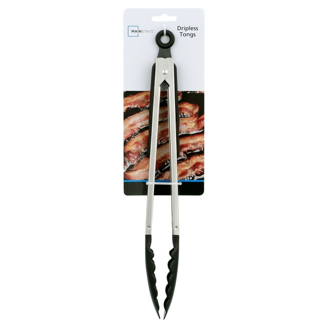 Mainstays Stainless Steel and Black Dripless Tongs