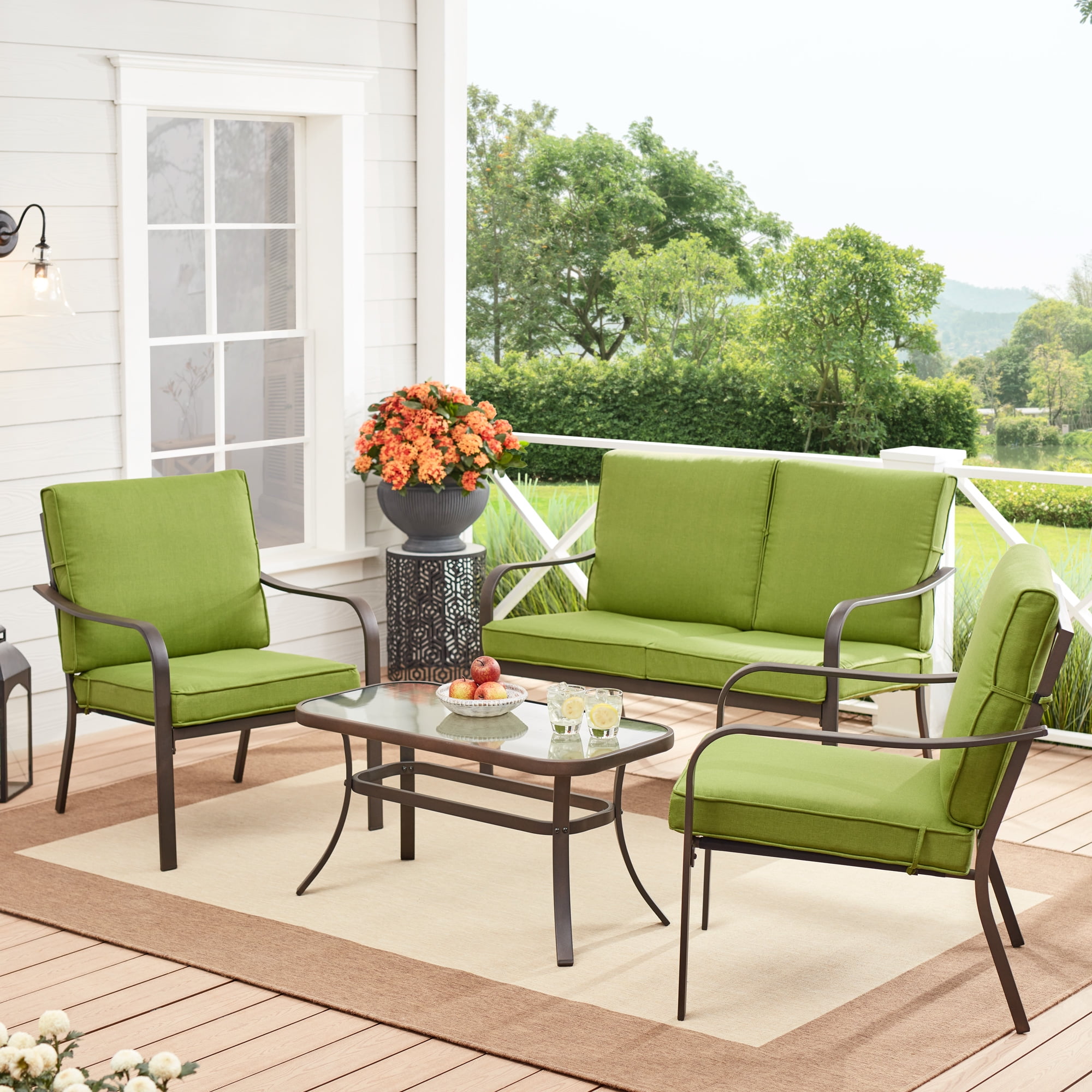 Mainstays Stanton 4 Piece Outdoor Patio Conversation Set Green Walmart