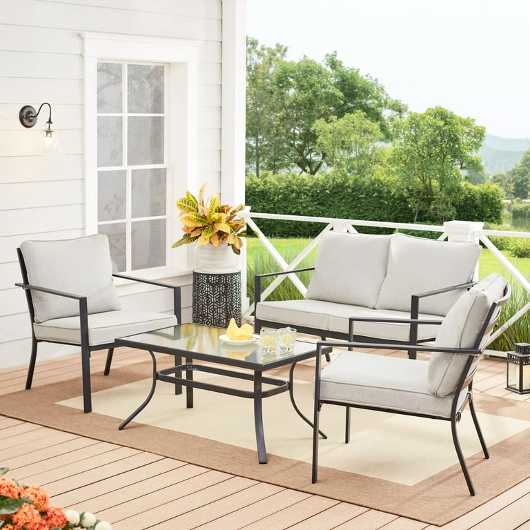 Mainstays Stanton 4 Piece Outdoor Patio Conversation Set Steel Gray Walmart