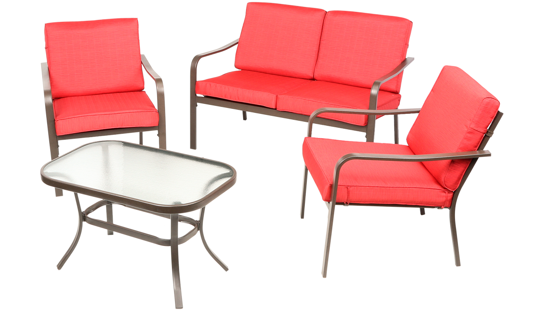 Mainstays Stanton 4-Piece Patio Furniture Conversation Set, Red, Metal - image 1 of 10