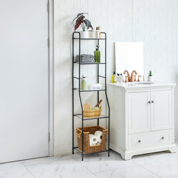 Mainstays Matte Black Steel 5-Shelf Bathroom Storage Tower Unit