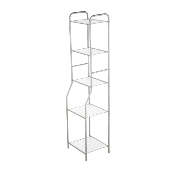 Mainstays Satin Nickel 5-Shelf Steel Freestanding Bathroom Storage Tower Organizer