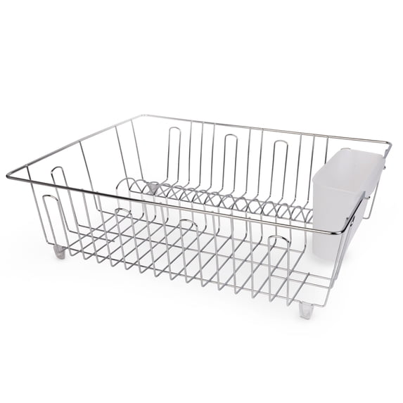 Mainstays Stainless Steel Kitchen Dish Drying Rack and Drainer, Rust-Resistant Countertop Dish Rack Organizer for Plates, Bowls, Cups and Utensils