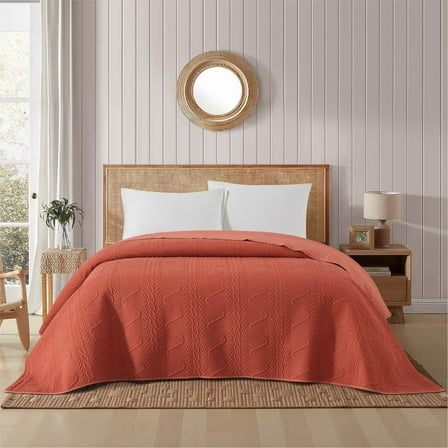 Mainstays Stitched Corded; F/Q Quilt for Adults -Rust Orange