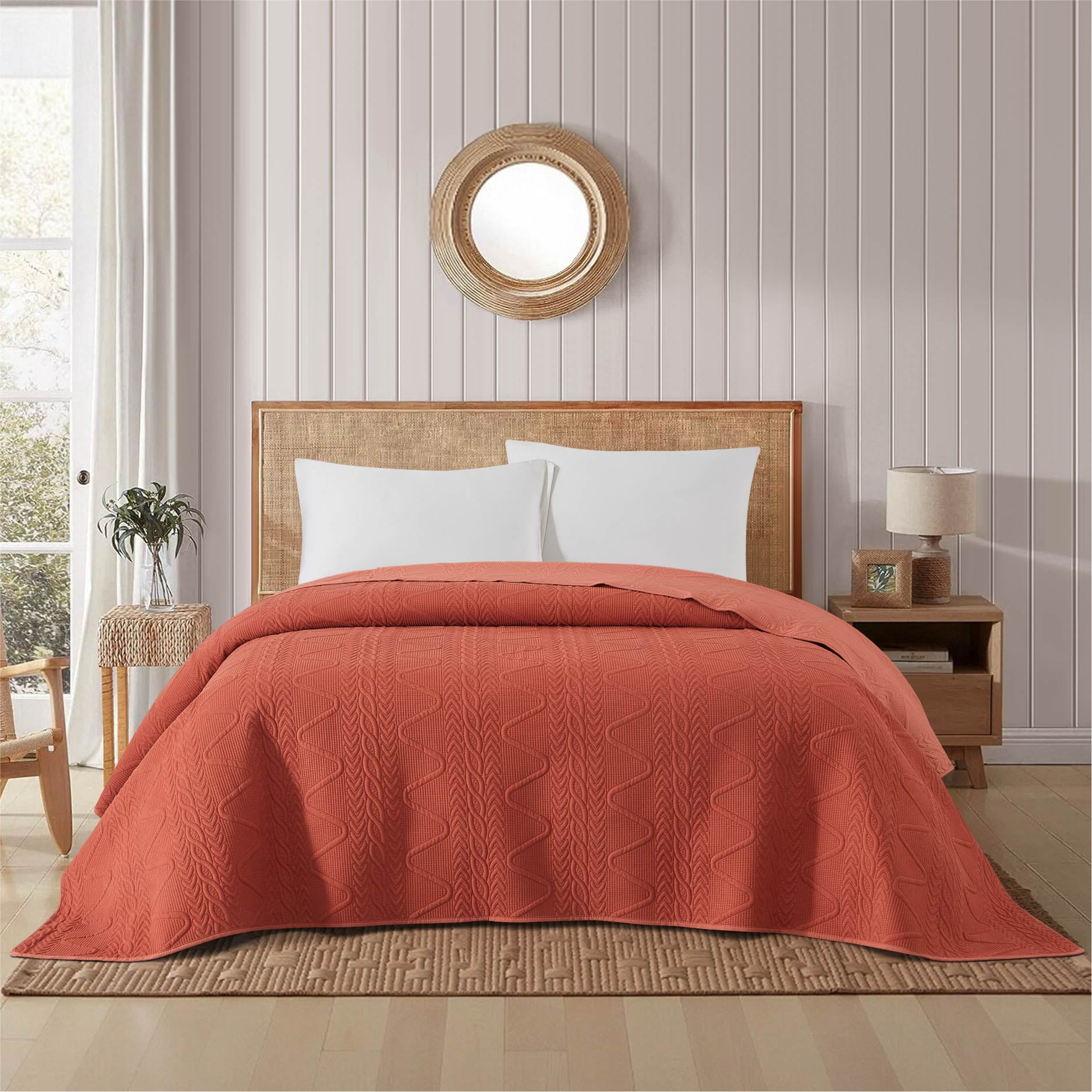 Mainstays Stitched Corded Quilt, Red Canyon, King Bedding