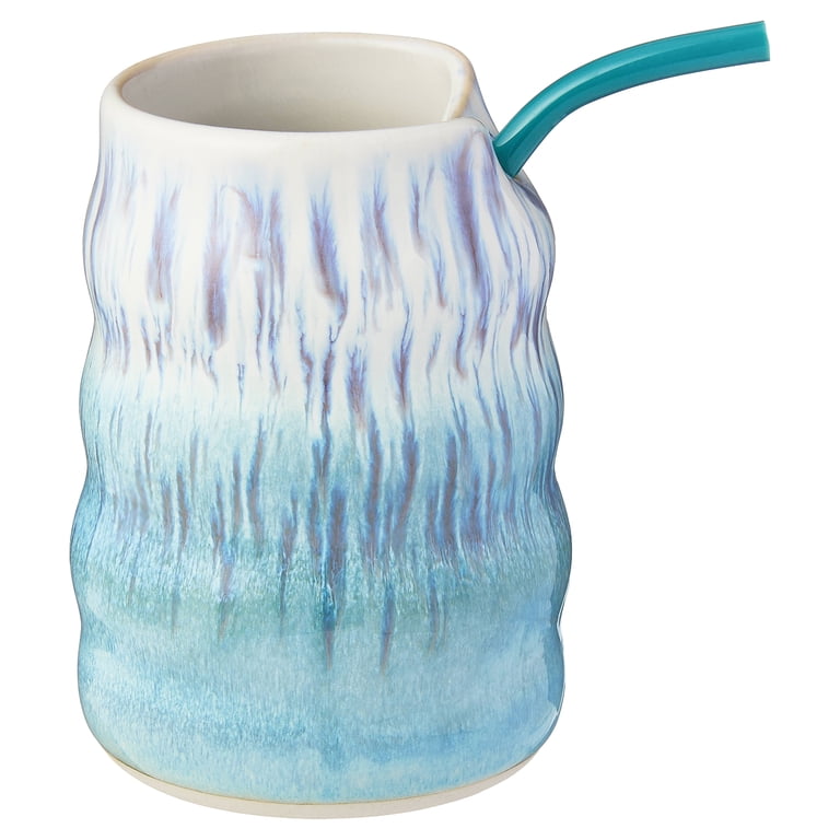 Mainstays Stoneware 16oz Blue Coffee Cup with Reactive Glaze and Tritan  Straw - Walmart.com
