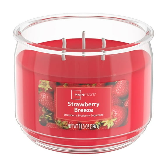 Mainstays Strawberry Breeze Scented 3 Wick Glass Jar Candle, 11.5 oz