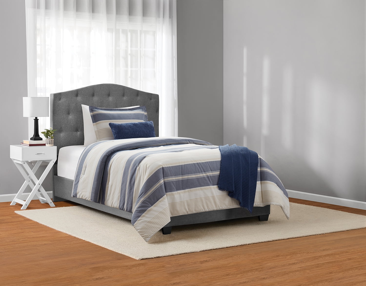 Mainstays Stripe 4-Piece Blue/Tan Comforter Set, Twin/Twin XL
