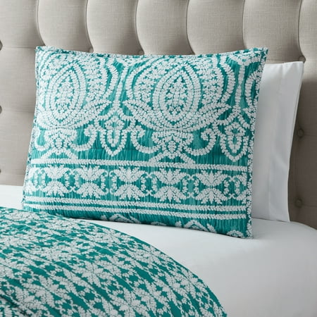 Mainstays Stripe Teal Damask Polyester Pillow Sham, Standard - Reversible (1 Count)
