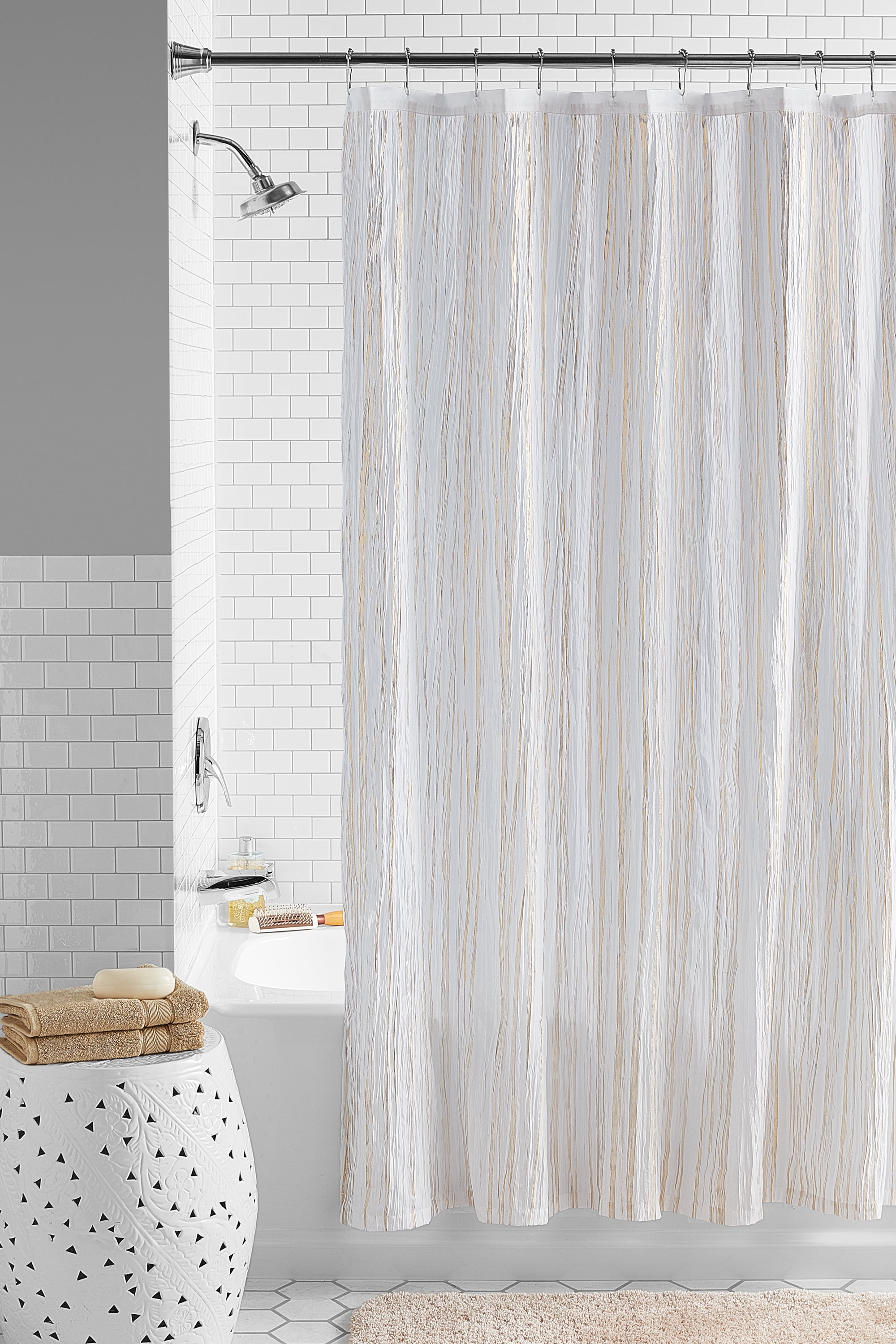 Mainstays Striped Decorative Fabric Shower Curtain 72 X Arctic White Com