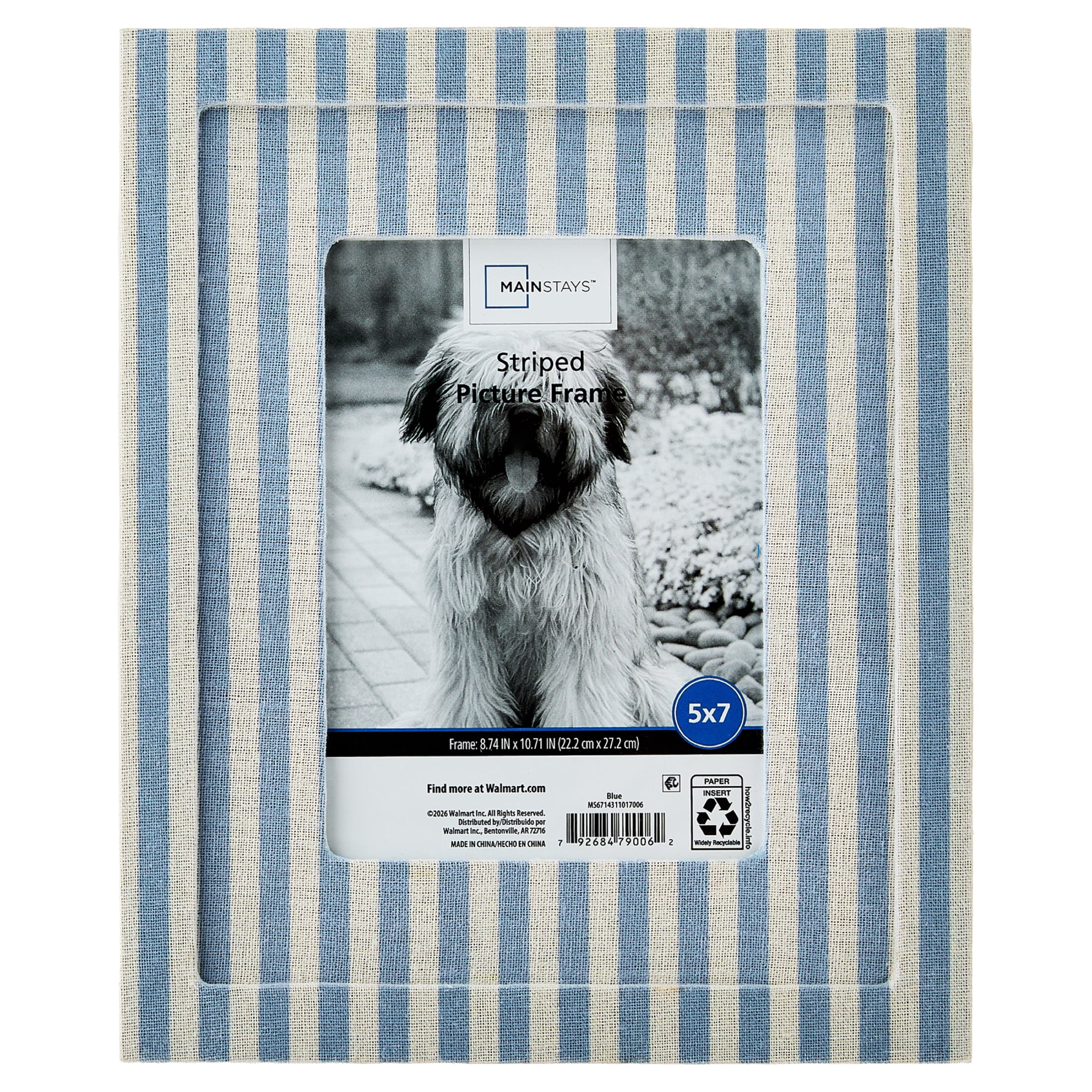 Mainstays 5 x 7 Blue and White Striped Upholstered Fabric Picture Frame