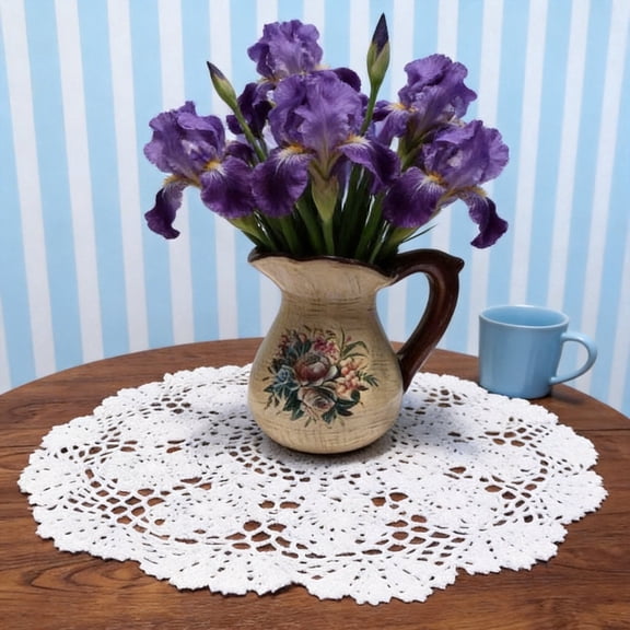 19 Inch Round White Cotton Crochet Lace Tablecloths, 2-Pack - Handmade Macrame Doilies for Farmhouse Wedding and Shabby Chic Home Decor