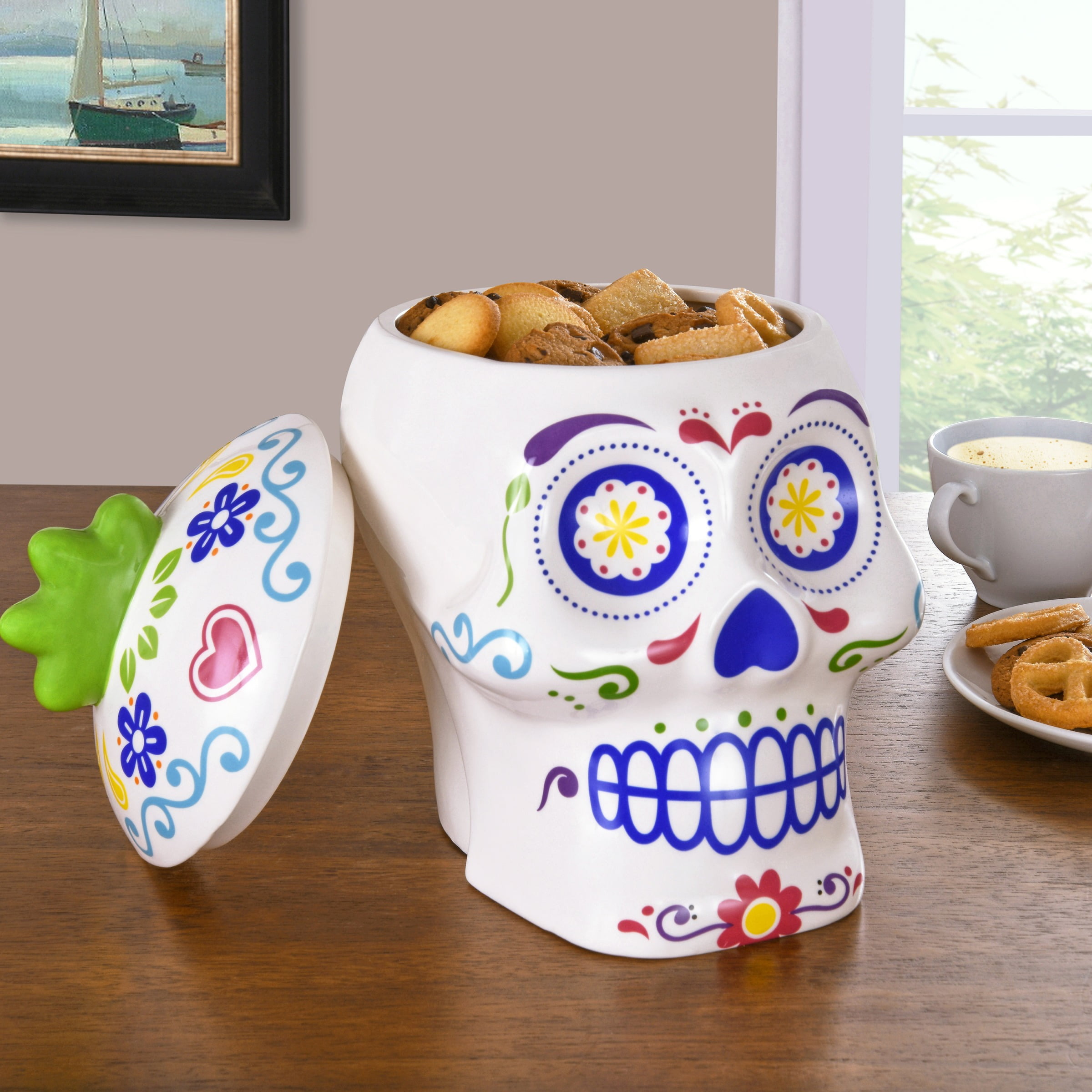 Sugar Skull Frosted White XL Stash Jar - 6 Tall 16oz Capacity 