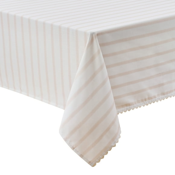 Mainstays by Becky G. & Alejandra Fabric Tablecloth, Beige Stripe, 60" x 84"