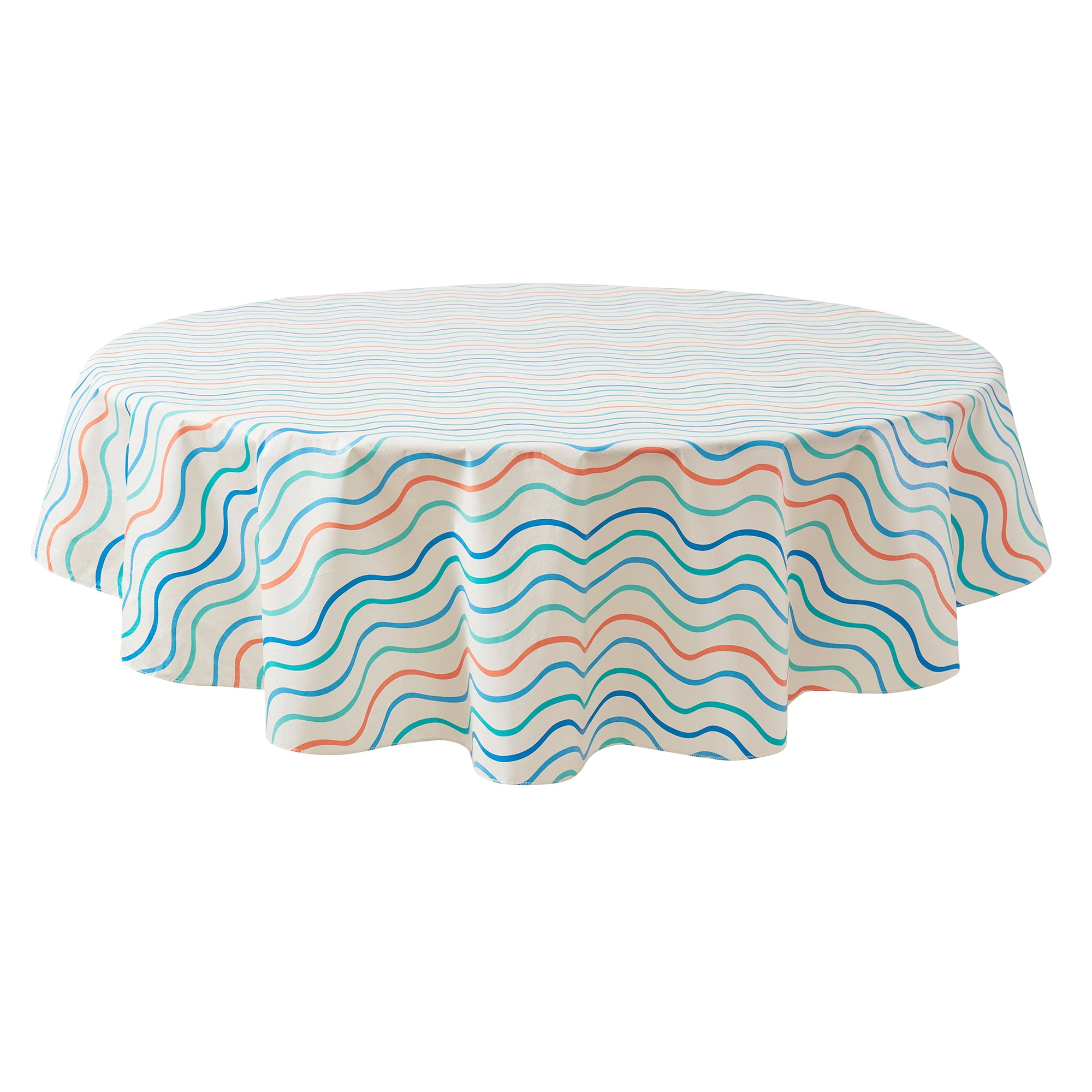 Mainstays Summer Fun Tablecloth, Indoor & Outdoor Table Decoration 70" Round - Wave