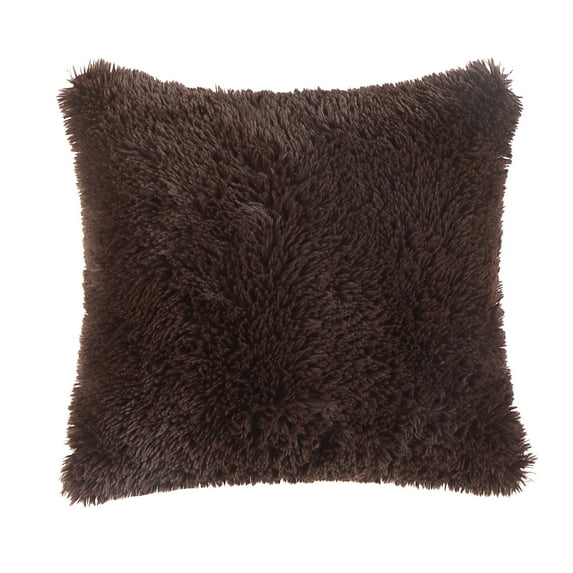 Mainstays Super Lux Shag Faux Fur Brown Pillow, 19 in x 19 in, Square