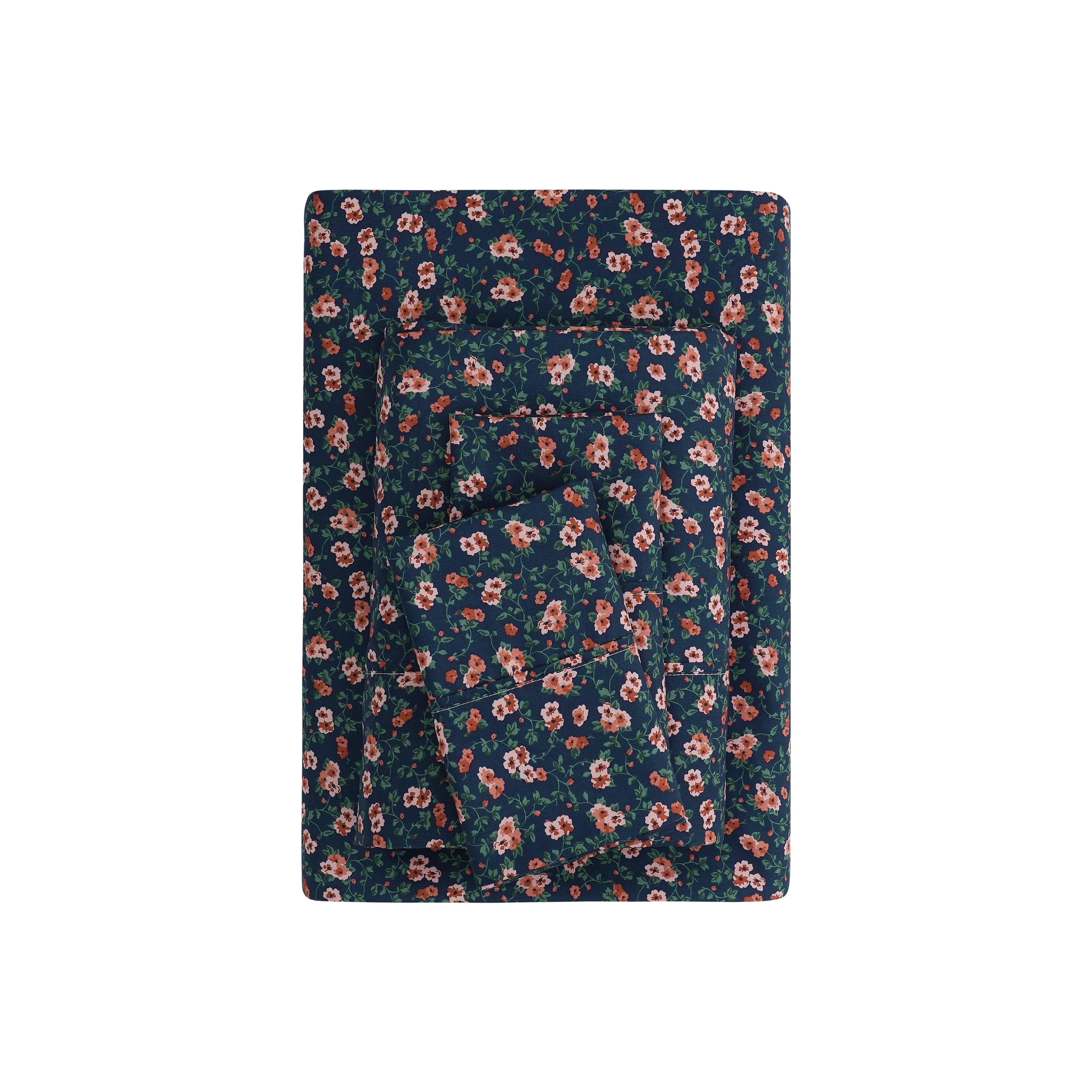 Mainstays Super Soft Brushed Microfiber Bed Sheet Set, Blue Multi Floral, King, 4 Piece