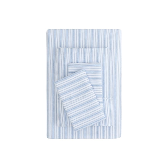 Mainstays Super Soft Brushed Microfiber Bed Sheet Set, Blue Stripe, King, 4 Piece