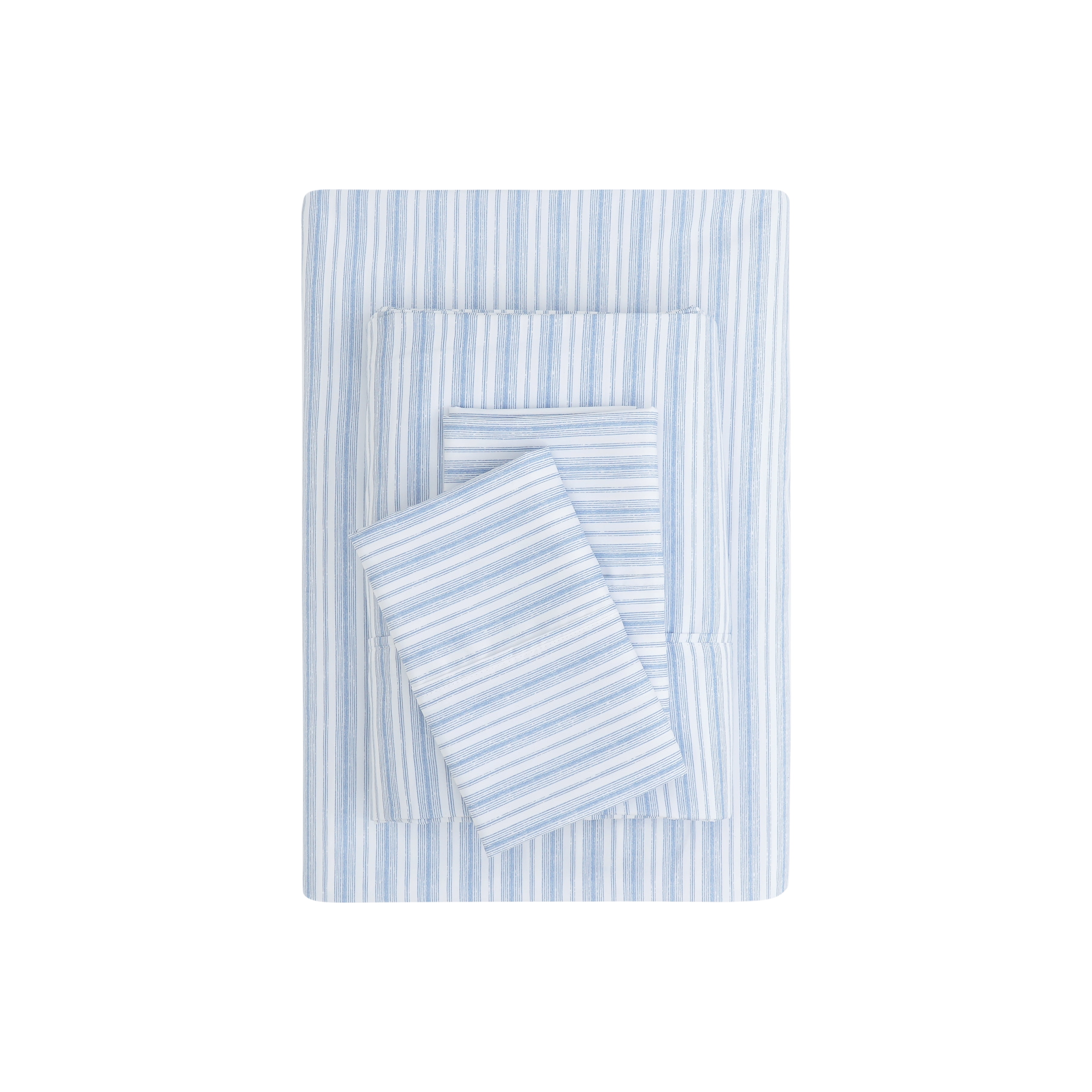 Mainstays Super Soft Brushed Microfiber Bed Sheet Set, Blue Stripe, Queen, 4 Piece