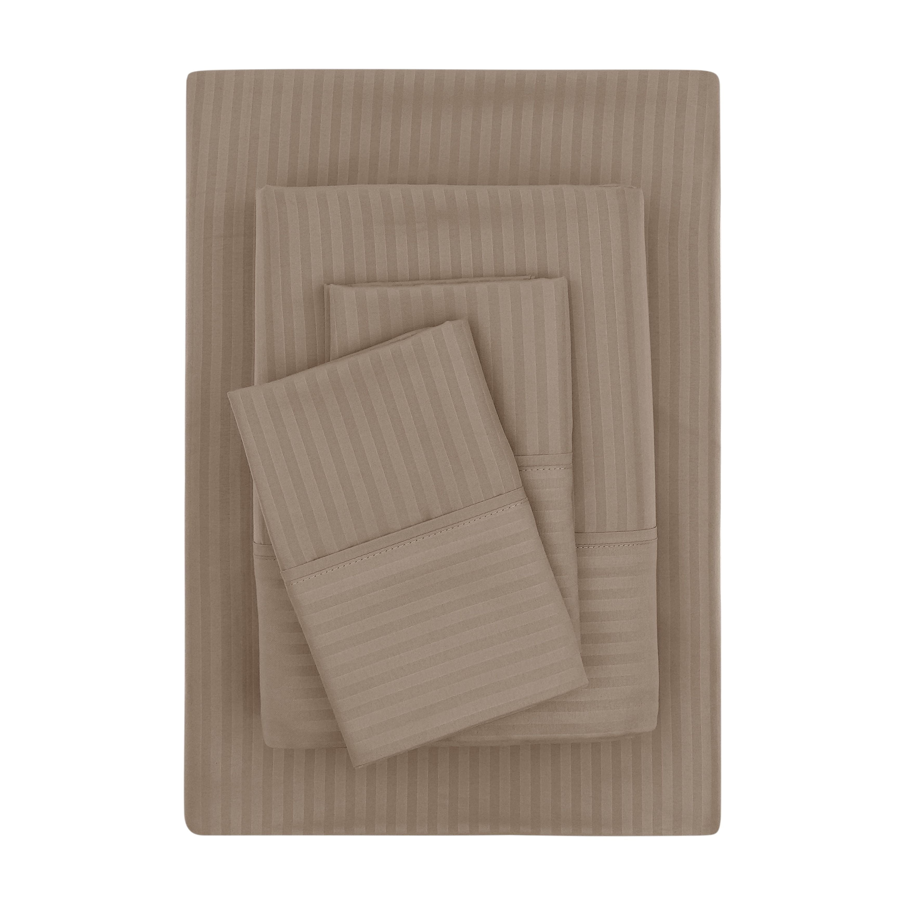 Mainstays Super Soft Brushed Microfiber Bed Sheet Set, Brown Bag Embossed Stripe, Queen, 4 Piece