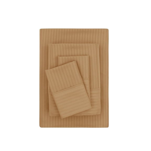 Mainstays Super Soft Brushed Microfiber Bed Sheet Set, Full, 4 Piece, Caramel Brown Stripe