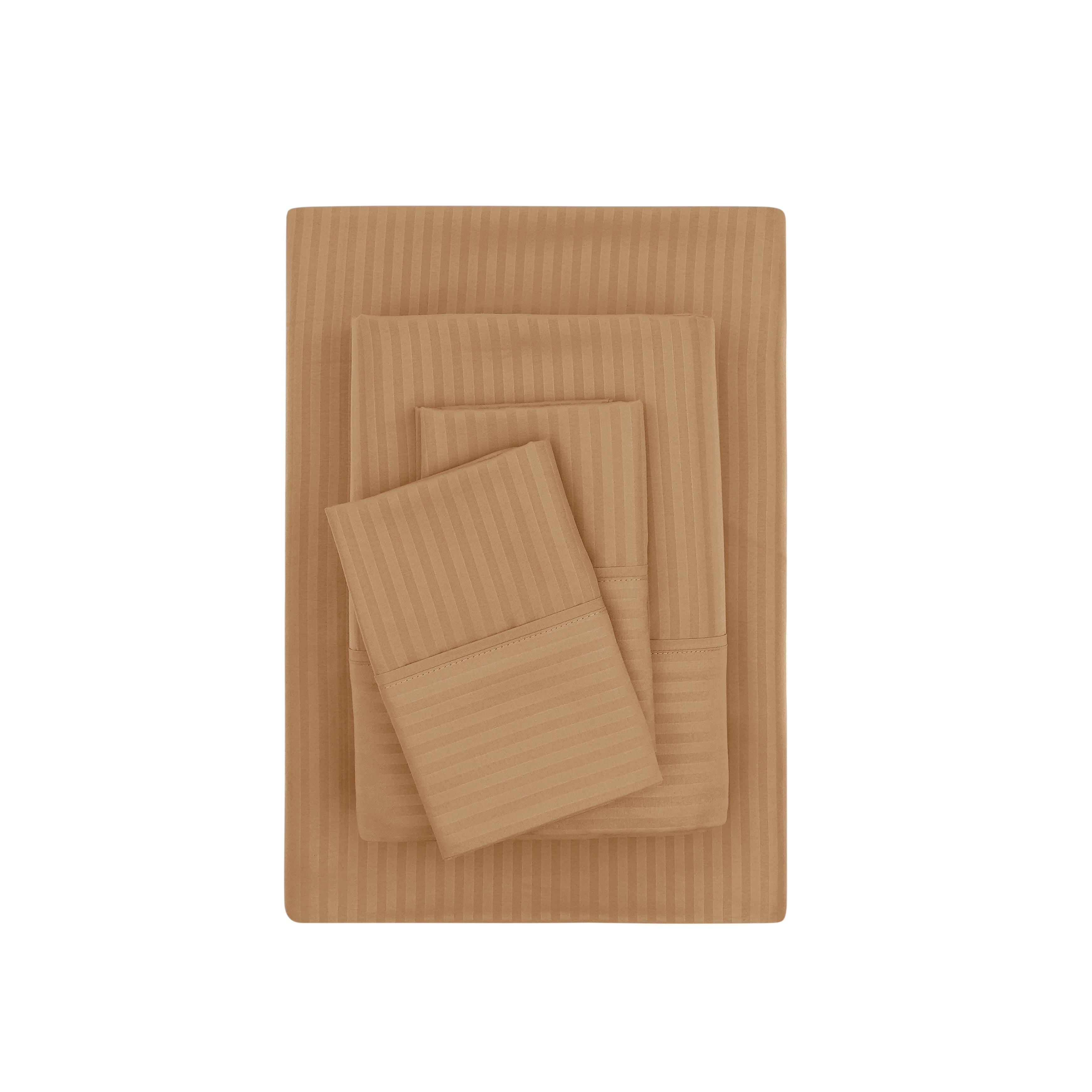 Mainstays Super Soft Brushed Microfiber Bed Sheet Set, Caramel Brown Embossed Stripe, Queen, 4 Piece