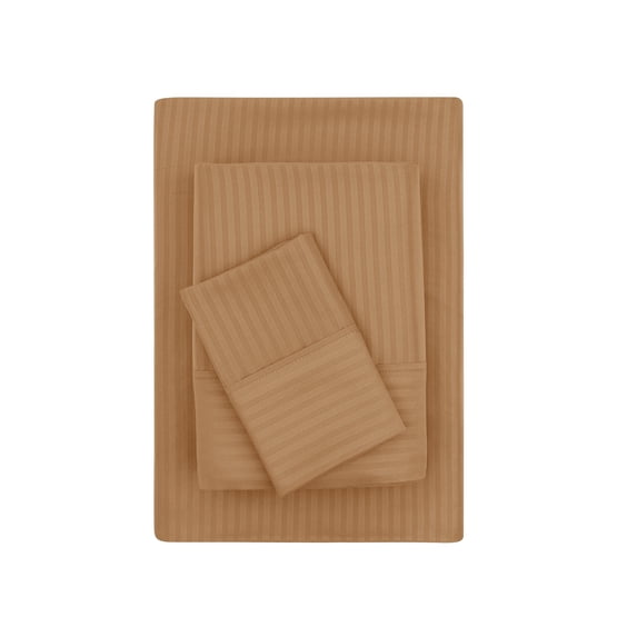 Mainstays Super Soft Brushed Microfiber Bed Sheet Set, Caramel Brown Embossed Stripe, Twin-XL, 3 Piece