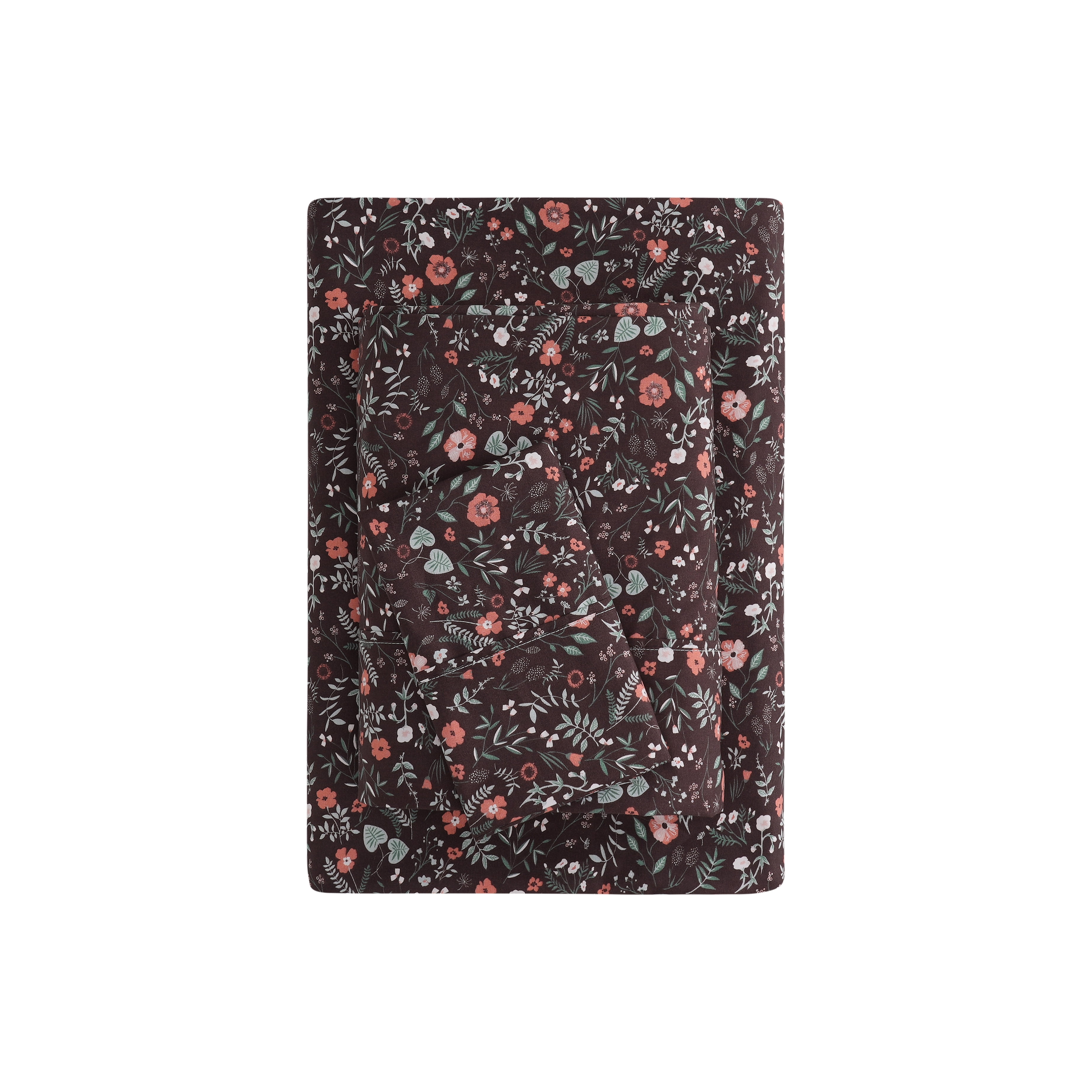 Mainstays Super Soft Brushed Microfiber Bed Sheet Set, Dark Brown Floral, Twin-XL, 3 Piece