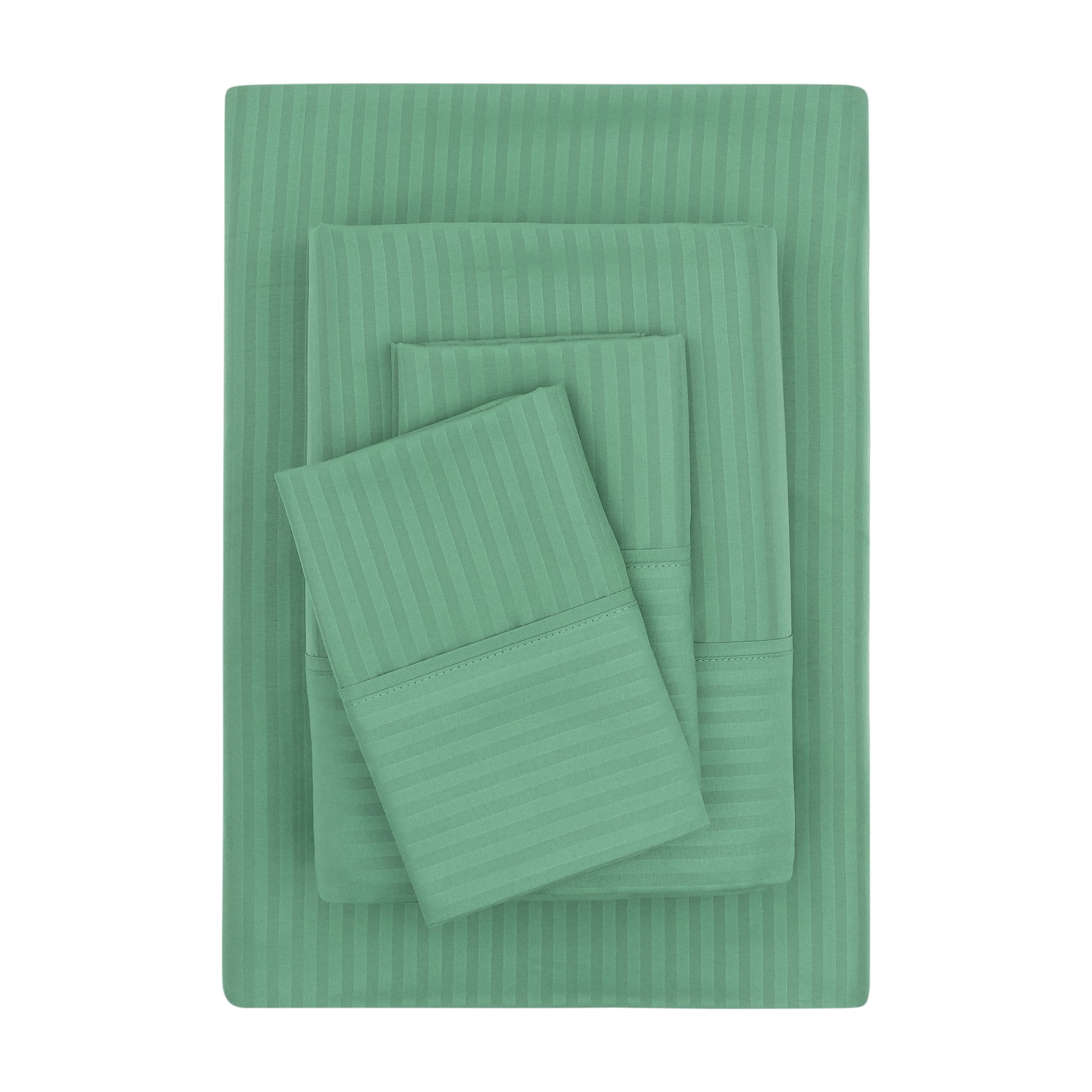 Mainstays Super Soft Brushed Microfiber Bed Sheet Set, Green Sage Embossed Stripe, Queen, 4 Piece