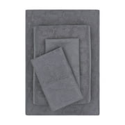Mainstays Super Soft Brushed Microfiber Bed Sheet Set, Grey Embossed Hayden Paisley, King, 4 Piece