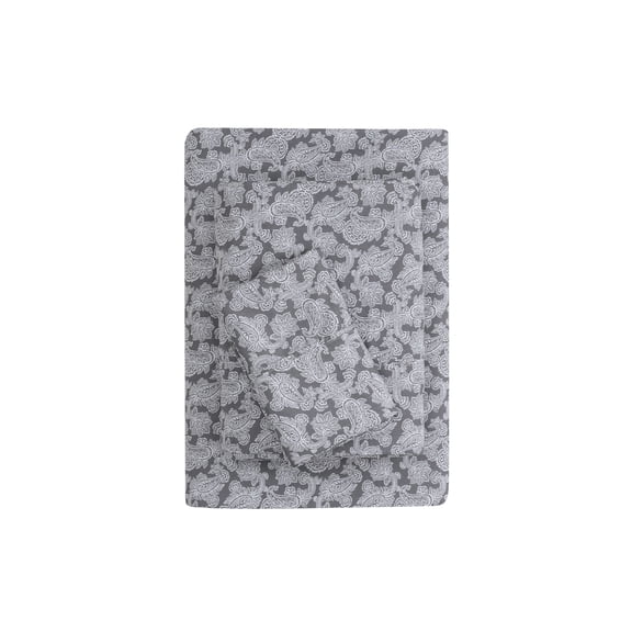 Mainstays Super Soft Brushed Microfiber Bed Sheet Set, Grey Paisley Print, Twin-XL, 3 Piece